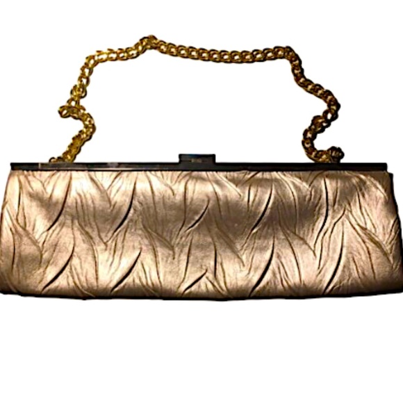 Jessica McClintock Clutch Bag Gold Chain Clasp Rectangle Inside Pocket Zipper - Picture 2 of 14